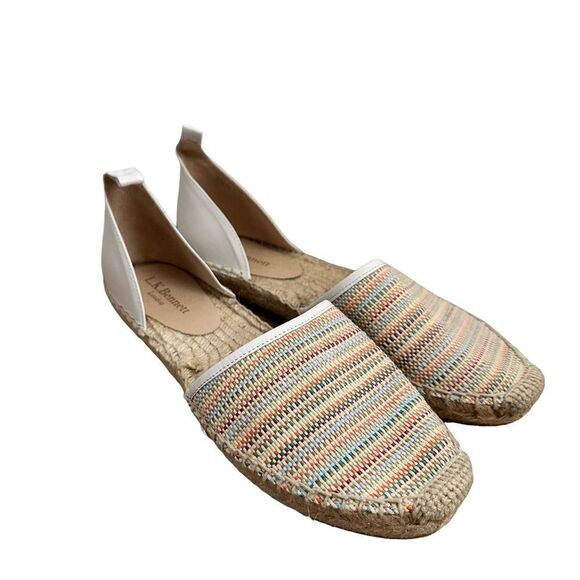LK Bennett Tan and White Woven Multicolored Flat Espadrilles Size 39 - Picture 1 of 7